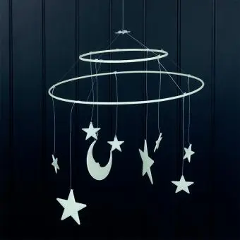Glow-in-the-dark hanging mobile featuring stars moon