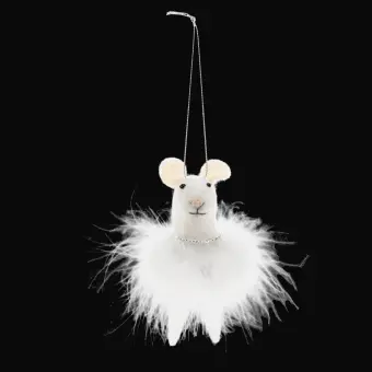 Felt mouse hanging decoration - White fluffy dress