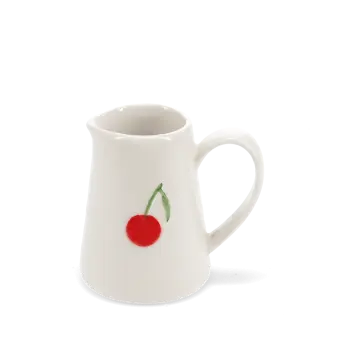 Stoneware milk jug featuring cherry print with handle 