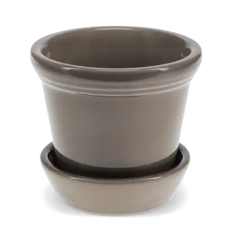 Brown ceramic plant pot with matching saucer