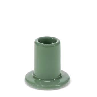 Khaki ceramic candle holder with a cylindrical shape and wide flat base