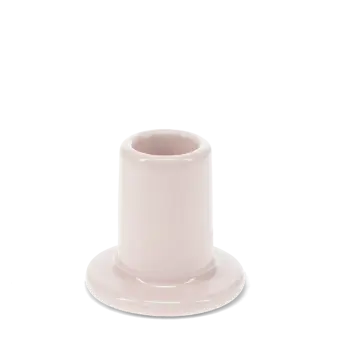 Taupe ceramic candle holder with a cylindrical shape and wide flat base