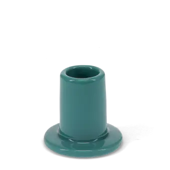 Sea green ceramic candle holder with a cylindrical shape and wide flat base