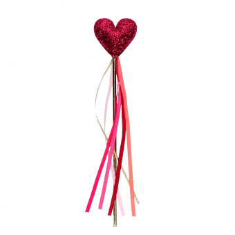 Red heart wand with glittery top and ribbon streamers 