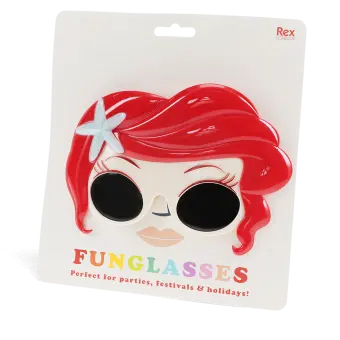 funglasses with red hair frame and starfish with packaging