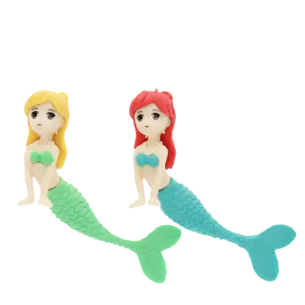 Two mermaid-shaped erasers in different colours