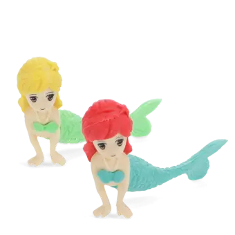 Two mermaid-shaped erasers in different colours