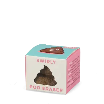 Brown swirl poo-shaped novelty eraser packaging