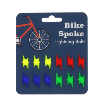 Package of 12 lightning bolt-shaped bike spoke decorations in different colour