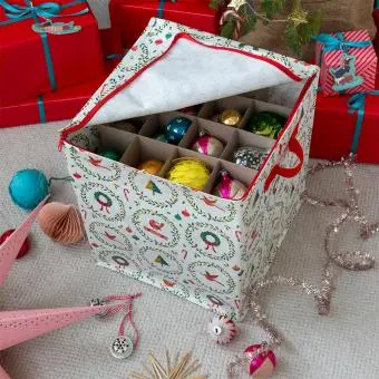 robin christmas decoration bag filled with baubles 