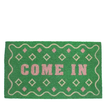 doormat featuring come in print with green background