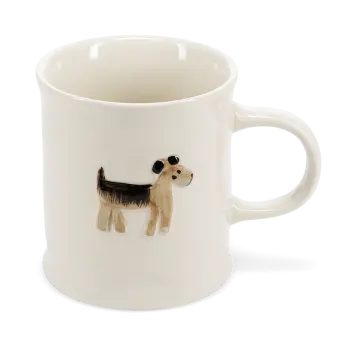 Stoneware mug featuring a dog with handle