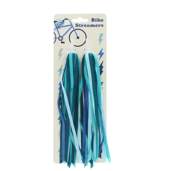 Bike streamers with blue and teal ribbons in a packaging
