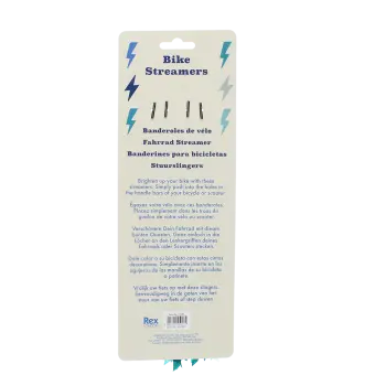 Back of Bike streamers packaging with multilingual instructions