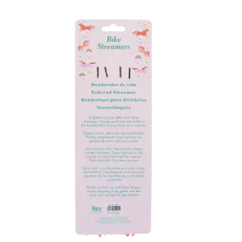 back of Bike streamers packaging with multilingual instructions