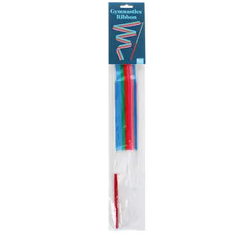 Multicoloured gymnastics ribbon in a packaging