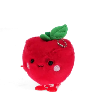 Red apple-shaped plush wind-up toy with a smiling face