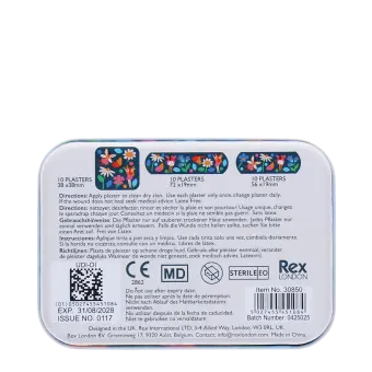 Back of Fairies in the garden plaster tin with usage instructions and product details