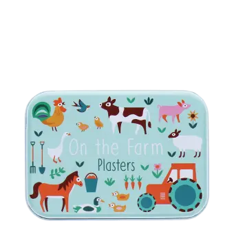 Farmyard animals-themed plasters storage tin