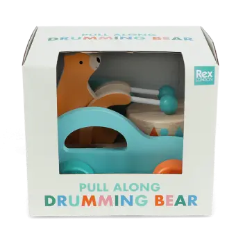 Wooden pull-along toy in a packaging