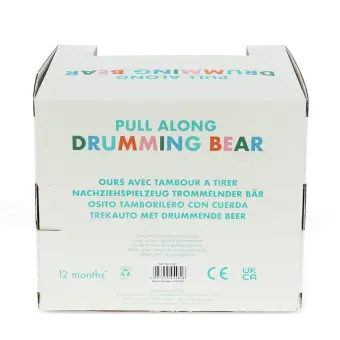 Wooden pull-along toy packaging with safety instructions