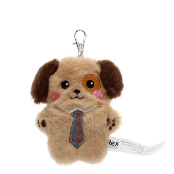 dog-shaped plush keyring wearing a tie with brown ears 