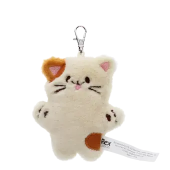 Cat-shaped plush keyring with a metal clasp
