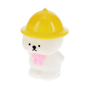 White bear night light wearing a yellow hat and pink neck tie