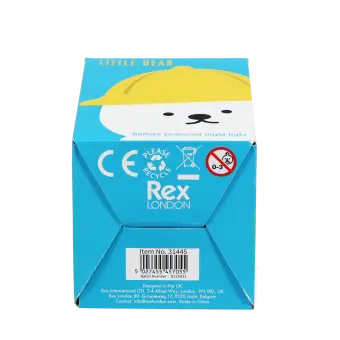 Base of bear night light packaging box showing safety warnings and barcode