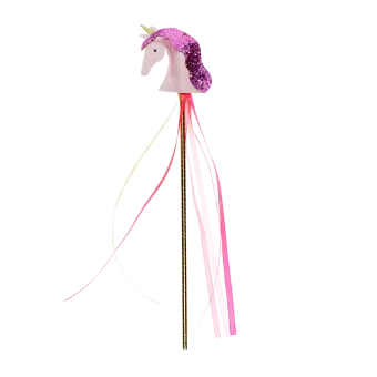 Pink unicorn wand with glittery top and ribbon streamers