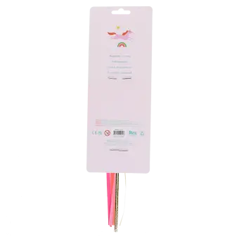 back of unicorn glitter wand packaging with safety warnings