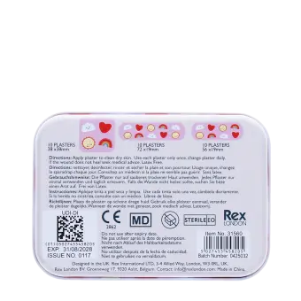 Back of Kawaii sunshine plaster tin with usage instructions and product details