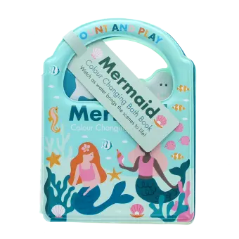 Colour Changing Bath Book' featuring colourful illustrations of mermaids, fish, and underwater scenes and a tag