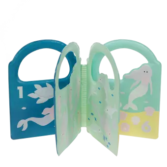 Colour changing bath book featuring colourful illustrations of mermaids, , sea creatures and underwater scenes