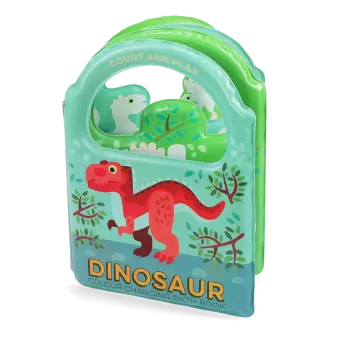 Colour changing bath book featuring colourful illustrations of dinosaur print