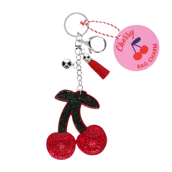 Glittery red cherry keyring with tag