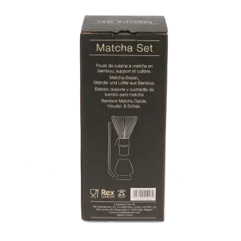 Matcha set packaing with multilingual descrptions and barcode