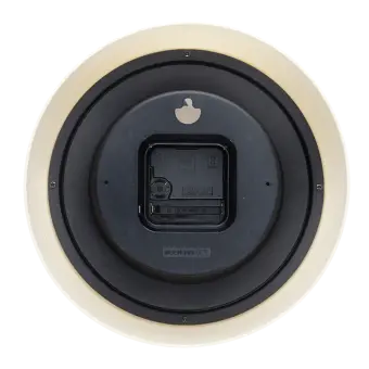 Back view of cream wall clock with battery compartment and hanging hole