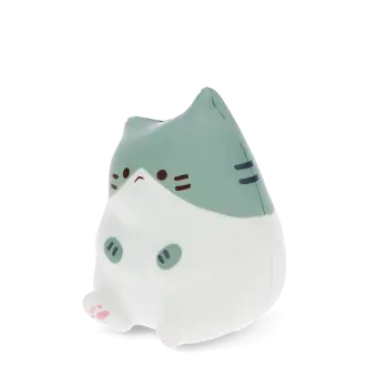 Green and white squidgy stress cat in a sitting design