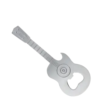 Guitar-shaped fridge magnet with built-in bottle openers in silver