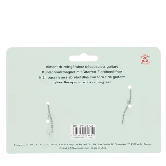 Back of fridge magnet packaging showing multilingual descriptions