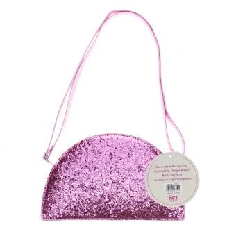 back of children’s glitter rainbow handbag with tag
