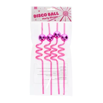 Four disco ball party straws in a packaging