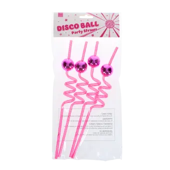 Four disco ball party straws in a packaging