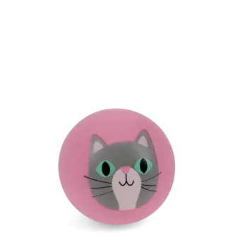 Pink bouncy ball with a cat face design
