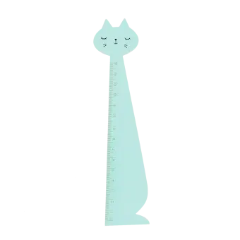 Aqua blue ruler shaped like a sitting cat