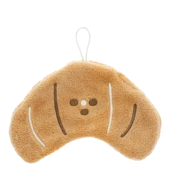Brown kitchen cloth shaped like a croissant with hanging loop
