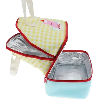 Open yellow and white checkered lunch bag