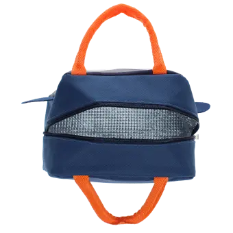 View from top of penguin lunch bag with open zip