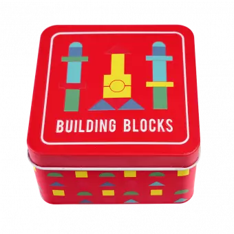 Wooden Building Blocks In A Tin